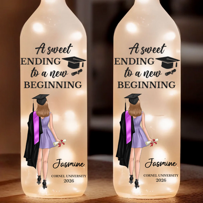 A Sweet Ending To A New Beginning - Family Personalized Custom Bottle Lamp - Graduation Gift For Family Members, Siblings, Brothers, Sisters