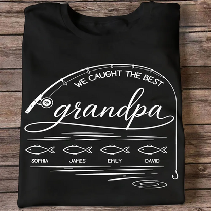 Fishing Dad Grandpa Best Catch Outline Style - Personalized Shirt