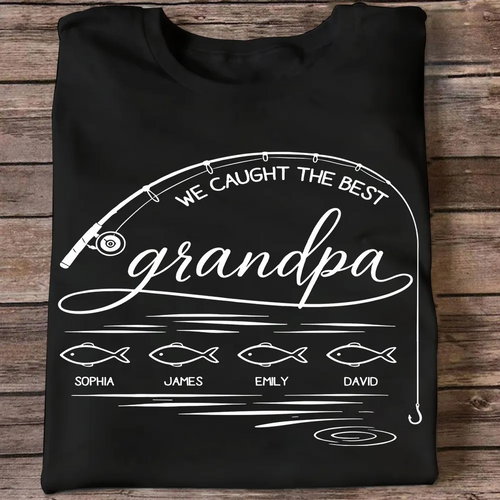 Fishing Dad Grandpa Best Catch Outline Style - Personalized Shirt