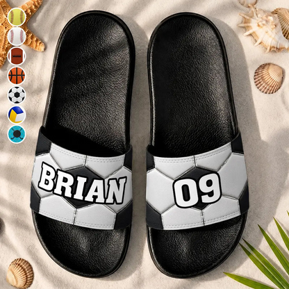 Soccer Baseball Basketball For Family, Sport Lovers - Personalized Unisex Slides