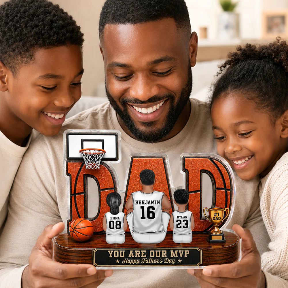 Basketball Dad Legend Daddy's Dream Team 2D Flat Printed- Personalized Acrylic Block Plaque - Father's Day Gift For Dad, Husband, Basketball Fans