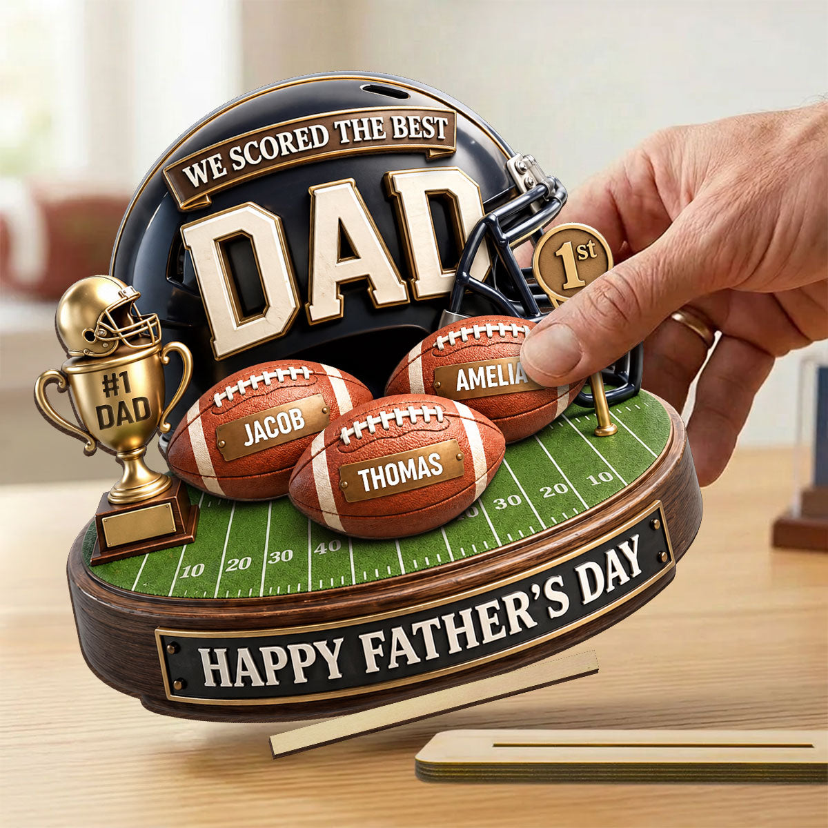 We Scored The Best Dad American Football Trophy - Personalized Wooden Plaque - Heartfelt Gift For Football Dad, Gift For Husband