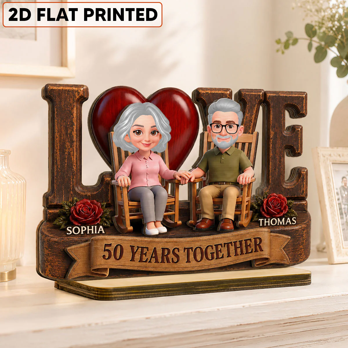 Love Old Couple Anniversary Gift - Personalized Wooden Plaque - Wedding Year Decor