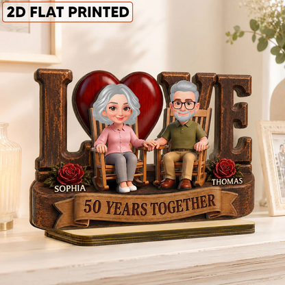 Love Old Couple Anniversary Gift - Personalized Wooden Plaque - Wedding Year Decor