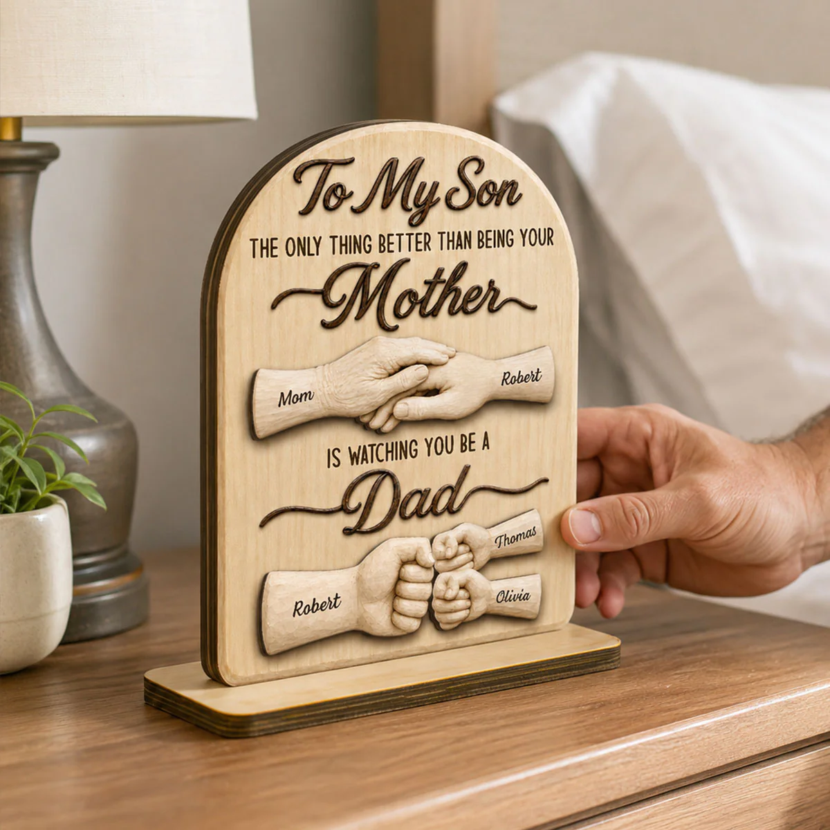 To My Son Watching You Be A Dad From Mom - Personalized Wooden Plaque - Father's Day Gift For Son
