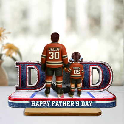Hockey Dad And Kids Together - Personalized  Wooden Plaque - Heartfelt Gift For Hockey Dad, Gift For Husband