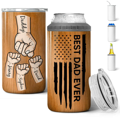 Best Dad Papa Ever Fist Bumps Vector Nation Flag Gift For Husband Father Figures Personalized 4 In 1 Can Cooler