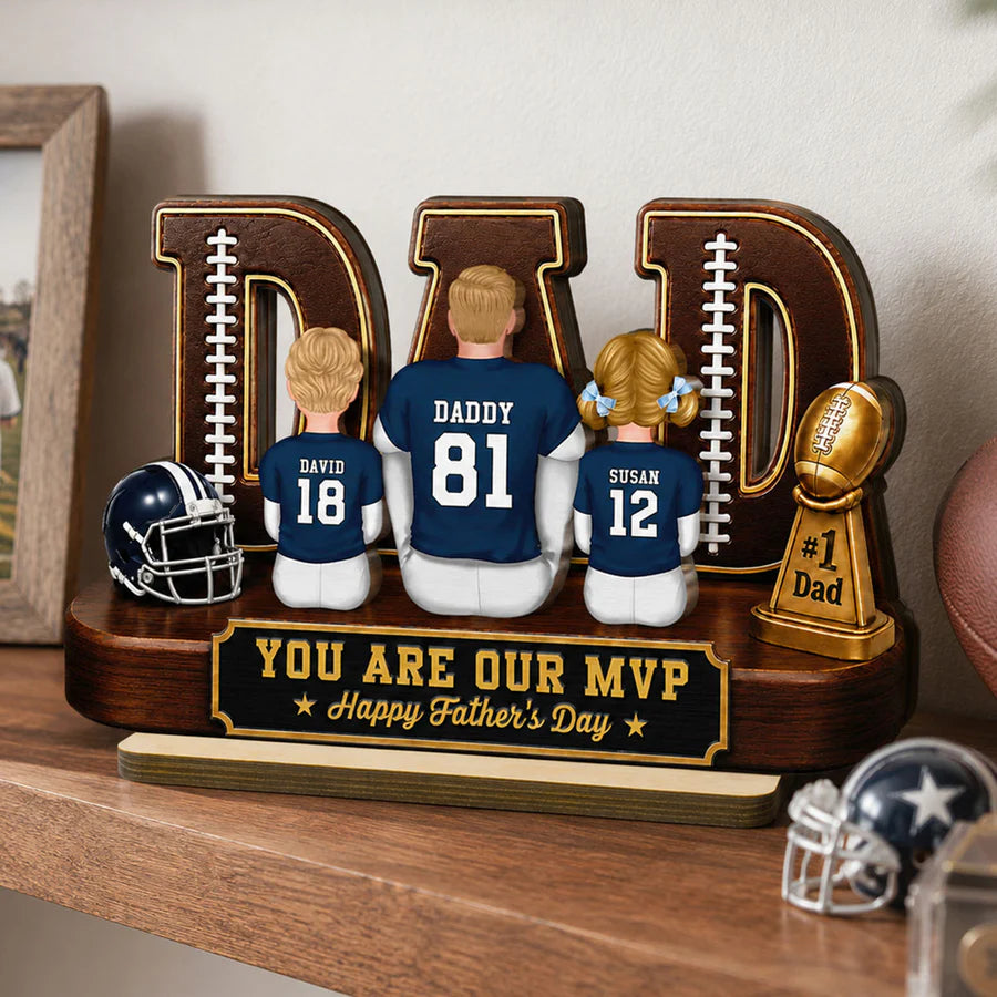 American Football Dad Legend Daddy's Dream Team - Personalized Wooden Plaque - Unique Trending Father's Day Gift For Dad, Husband, Football Fans