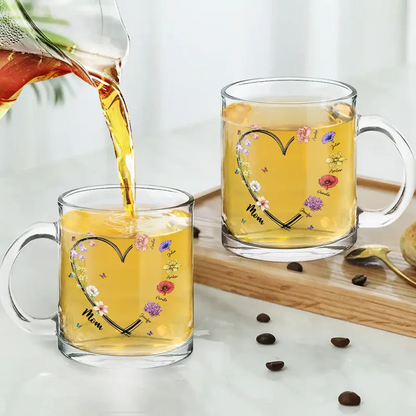 Mom Grandma Sweetheart Birth Month Flower - Personalized Glass Mug