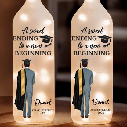 A Sweet Ending To A New Beginning - Family Personalized Custom Bottle Lamp - Graduation Gift For Family Members, Siblings, Brothers, Sisters