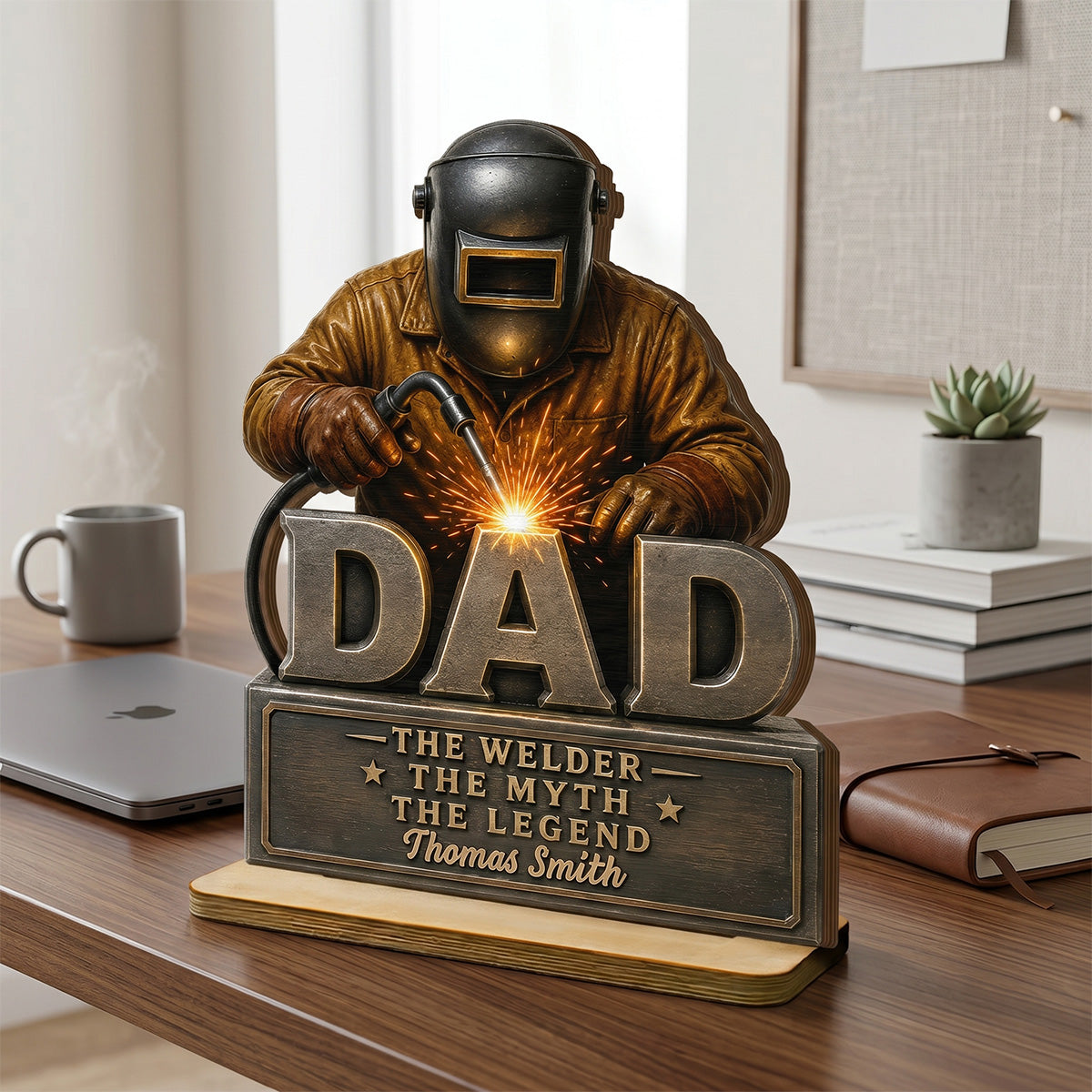 Welder Dad The Man The Myth - Personalized Wooden Plaque - Father's Day Gift For Welders, Metal Worker Mechanic Welding Dad, Husband