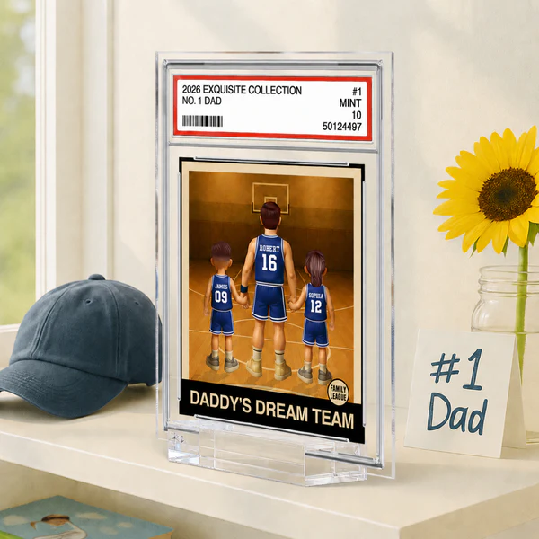 Basketball No. 1 Dad Man & Kids Trading Card Style Personalized Acrylic Plaque