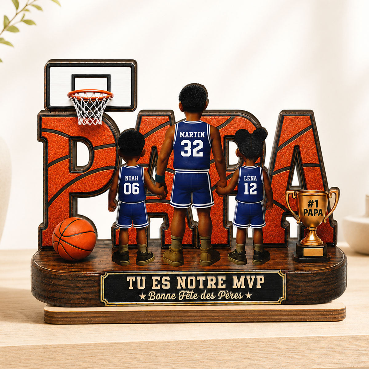 Papa basketteur légendaire - Tu es notre MVP - Plaque personnalisée en bois - Cadeau de Fête des Pères pour papa, mari et fans de basketball