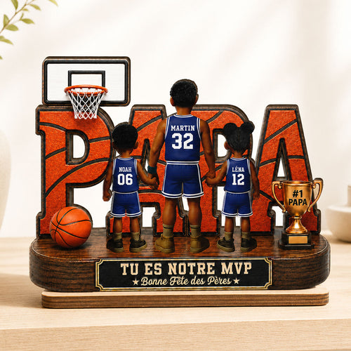Papa basketteur légendaire - Tu es notre MVP - Plaque personnalisée en bois - Cadeau de Fête des Pères pour papa, mari et fans de basketball