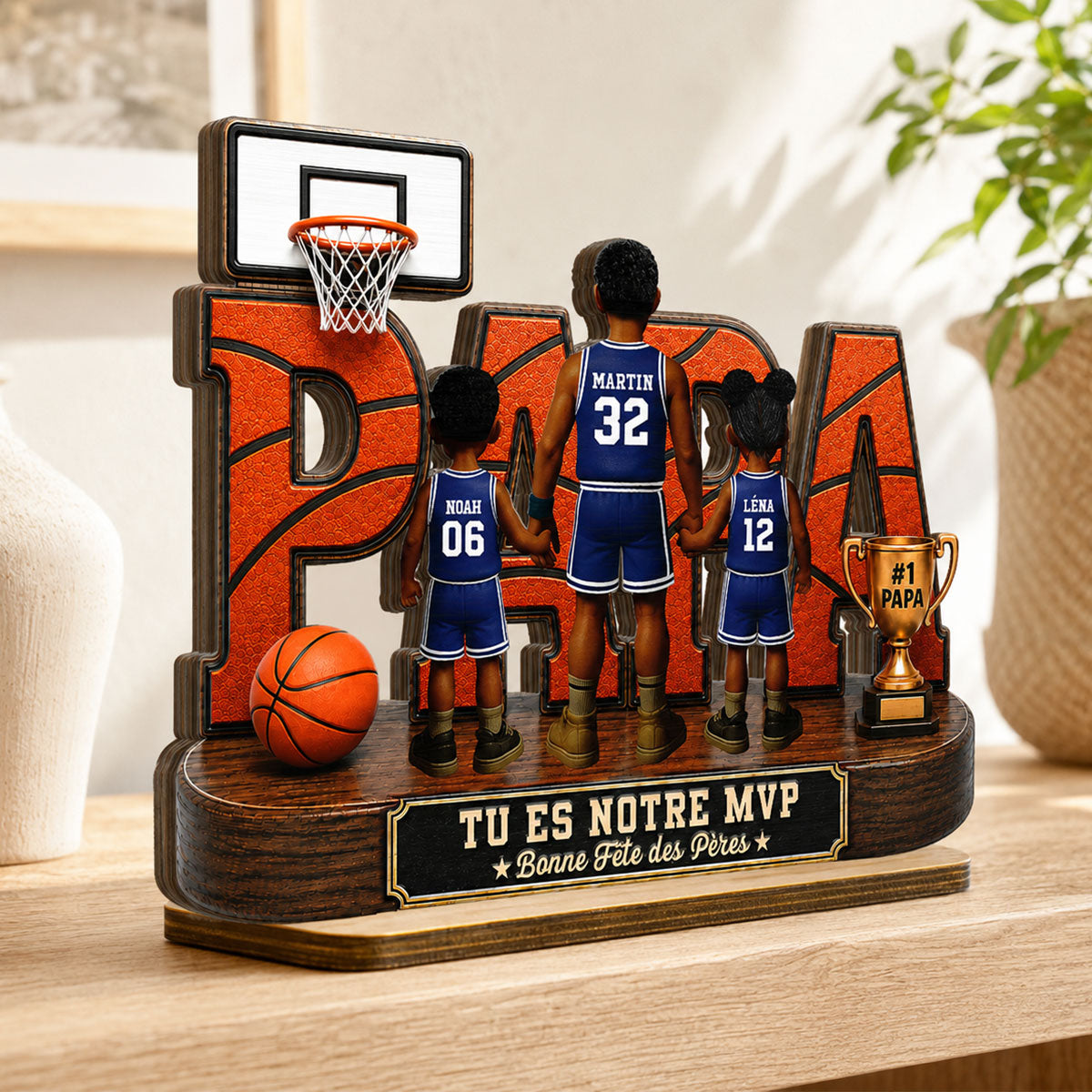 Papa basketteur légendaire - Tu es notre MVP - Plaque personnalisée en bois - Cadeau de Fête des Pères pour papa, mari et fans de basketball