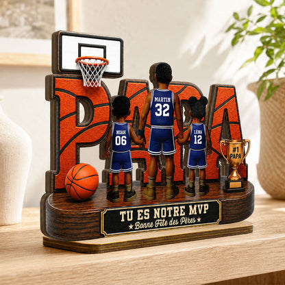 Papa basketteur légendaire - Tu es notre MVP - Plaque personnalisée en bois - Cadeau de Fête des Pères pour papa, mari et fans de basketball