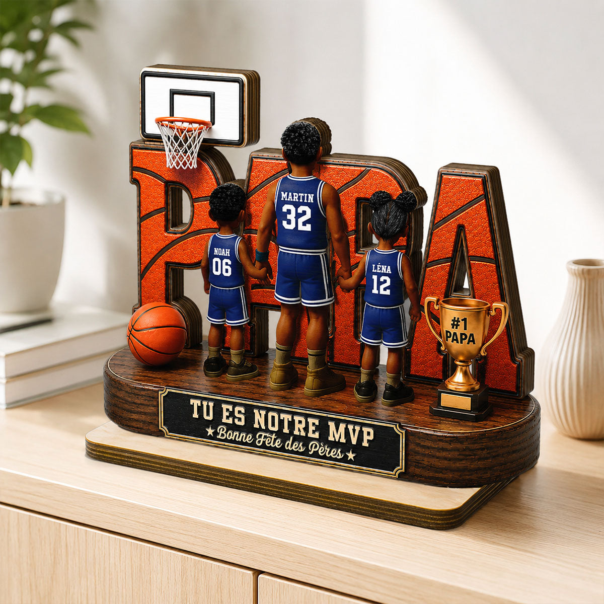 Papa basketteur légendaire - Tu es notre MVP - Plaque personnalisée en bois - Cadeau de Fête des Pères pour papa, mari et fans de basketball